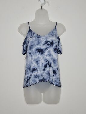 American Eagle Soft & Sexy Tie Dye Cold Shoulder Top XS Blue Boho Lightweight